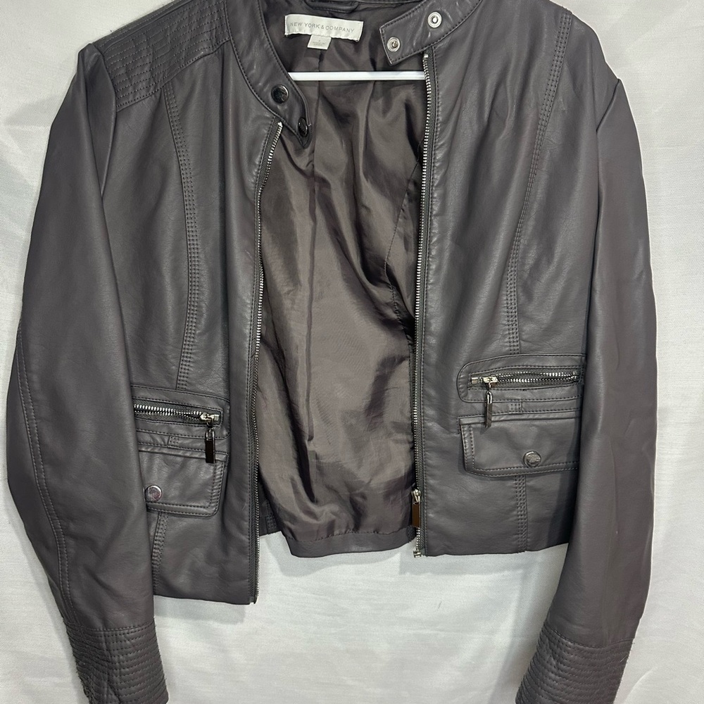 New York & Company Charcoal Leather Jacket Woman's Size Small